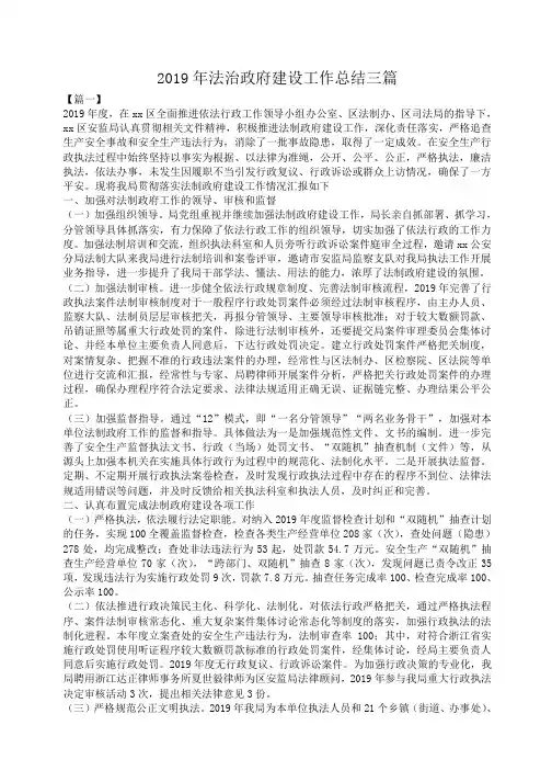 2019年法治政府建设工作总结三篇