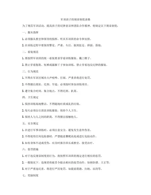 军训孩子的规章制度表格