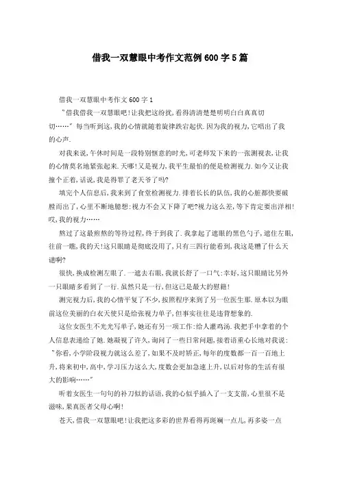 借我一双慧眼中考作文范例600字5篇