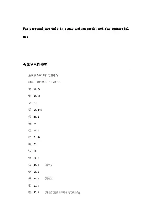 金属的导电性能排序