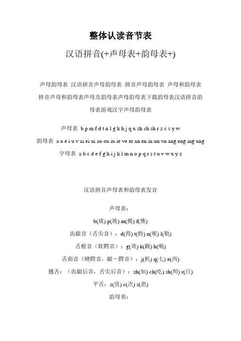 汉语拼音声母表,韵母表,整体认读音节表