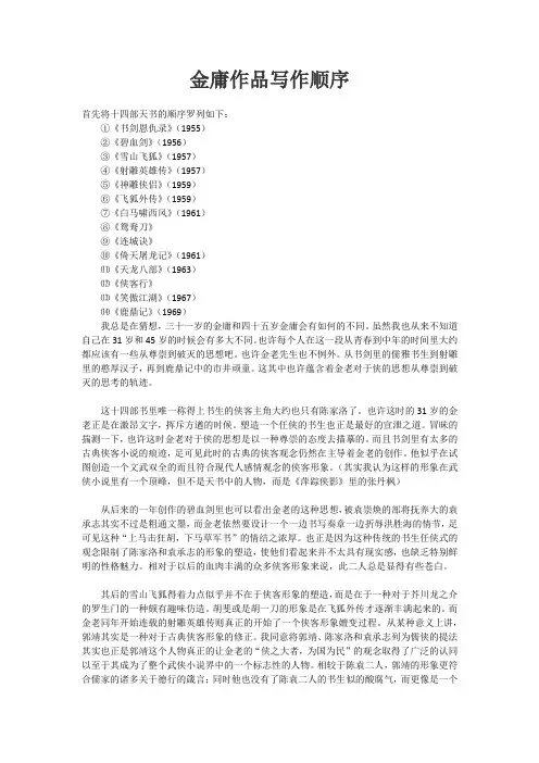 金庸作品写作顺序