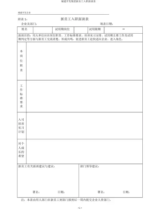 城建开发集团新员工入职面谈表