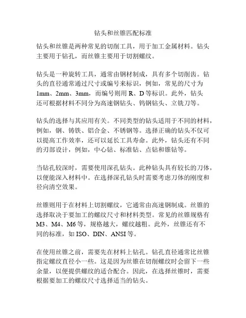 钻头和丝锥匹配标准