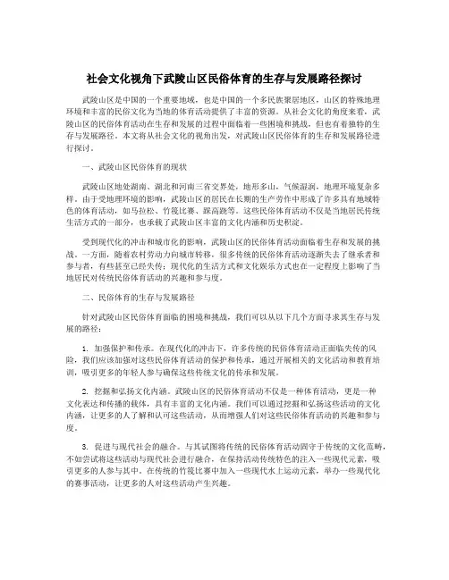 社会文化视角下武陵山区民俗体育的生存与发展路径探讨