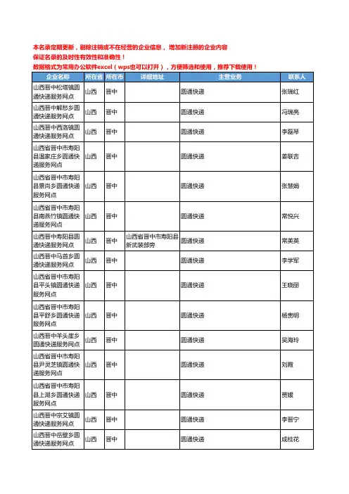 2020新版山西省晋中圆通快递工商企业公司名录名单黄页联系方式大全77家