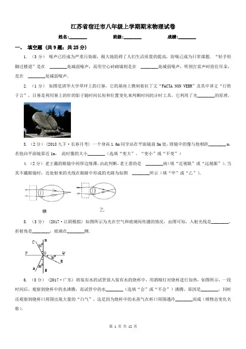 江苏省宿迁市八年级上学期期末物理试卷