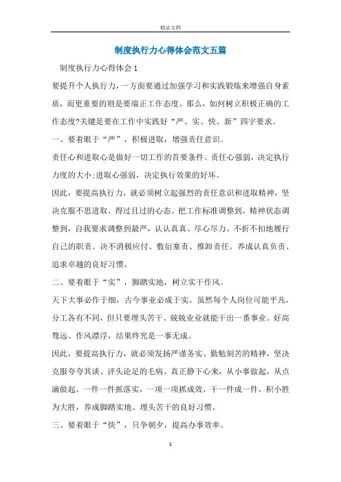 制度执行力心得体会范文五篇