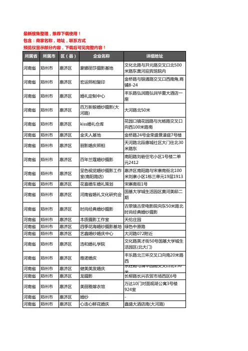 新版河南省郑州市惠济区婚庆公司企业公司商家户名录单联系方式地址大全23家