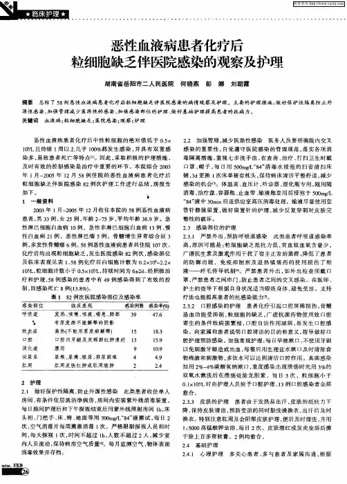恶性血液病患者化疗后粒细胞缺乏伴医院感染的观察及护理