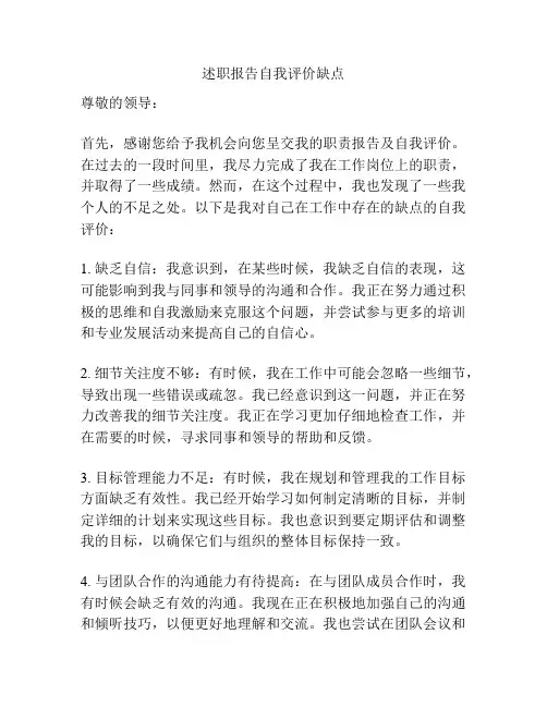 述职报告自我评价缺点