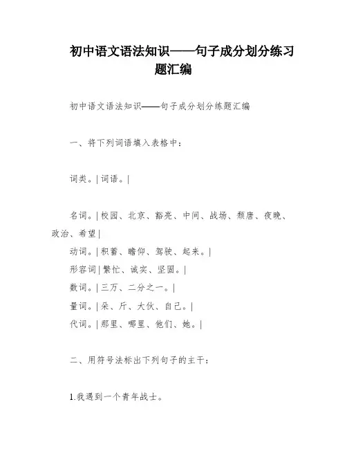 初中语文语法知识——句子成分划分练习题汇编