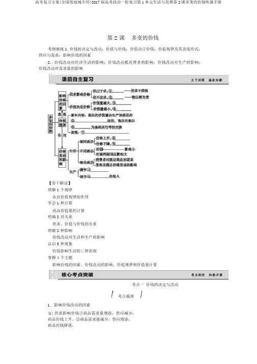 高考复习方案(全国卷地区专用)2017届高考政治一轮复习第1单元生活与消费第2课多变的价格听课手册