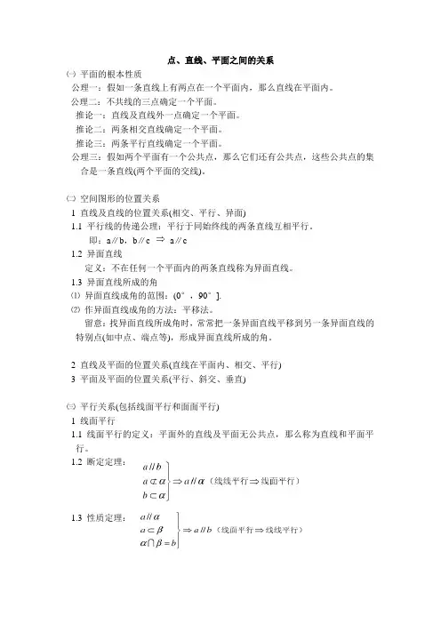 高中数学立体几何知识点及练习题