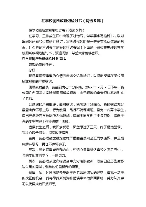 在学校厕所放鞭炮检讨书（精选5篇）