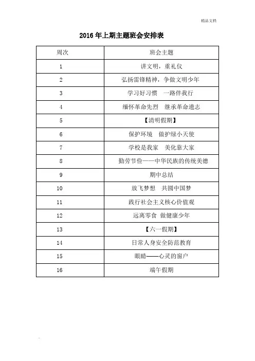 春季学期主题班会安排表