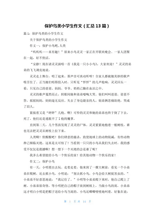保护鸟类小学生作文(汇总13篇)