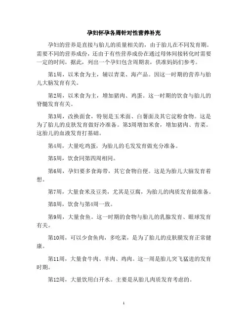 孕妇各周针对性营养补充