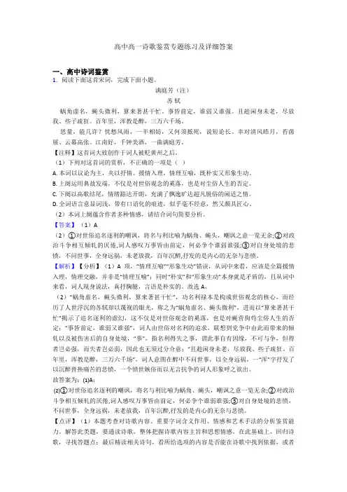 高中高一诗歌鉴赏专题练习及详细答案