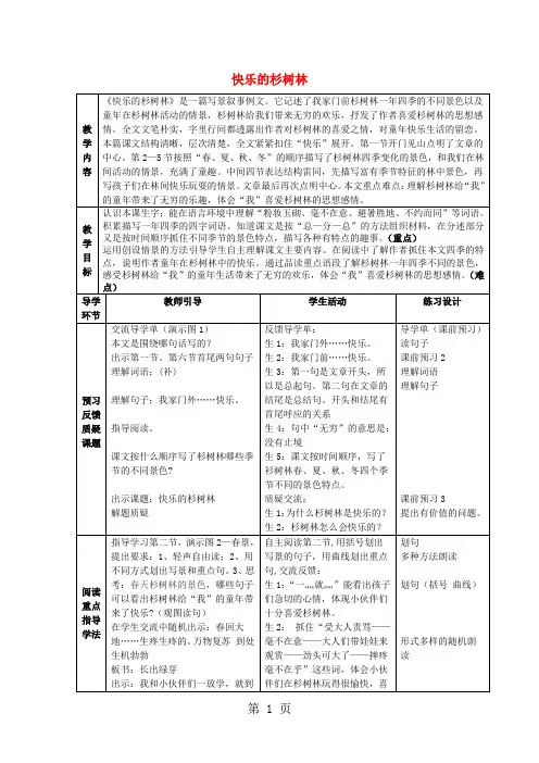 五年级上语文教学设计快乐的杉树林_沪教版-教学文档