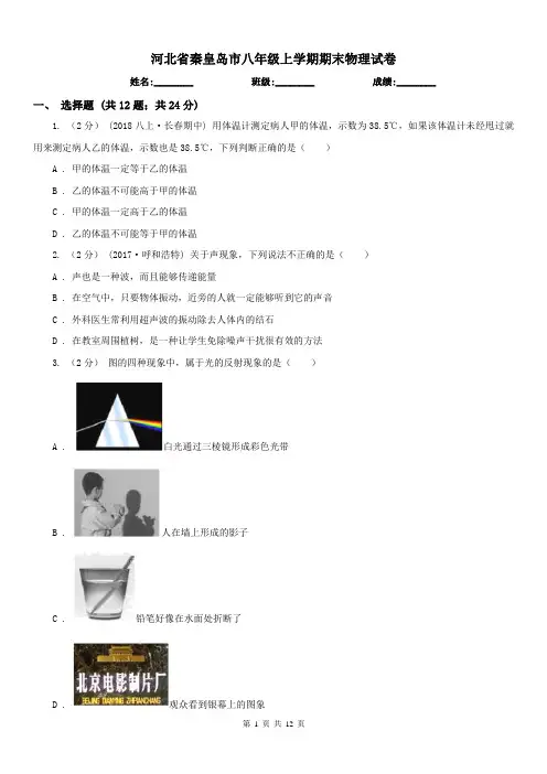 河北省秦皇岛市八年级上学期期末物理试卷