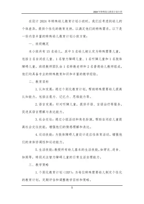 2024年特殊幼儿教育计划小班
