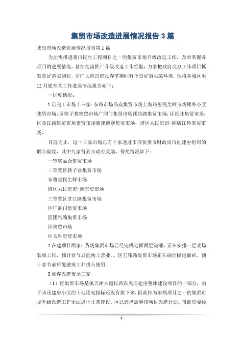 集贸市场改造进展情况报告3篇