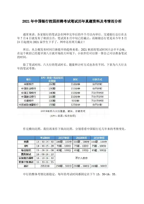 2021年-2021年中国银行校园招聘考试笔试历年真题资料及考情而分析