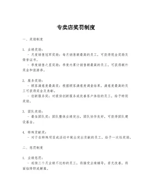 专卖店奖罚制度