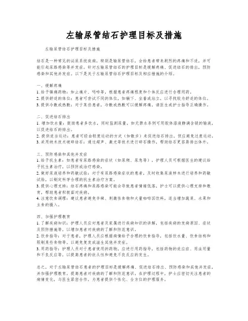 左输尿管结石护理目标及措施