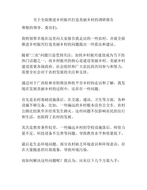 关于全面推进乡村振兴打造美丽乡村的调研报告
