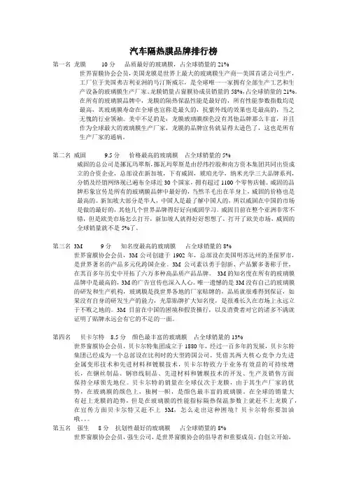 汽车隔热膜品牌排行榜