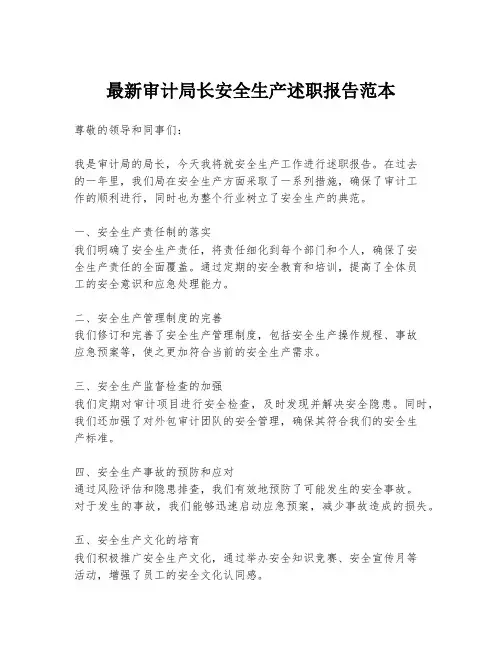 最新审计局长安全生产述职报告范本