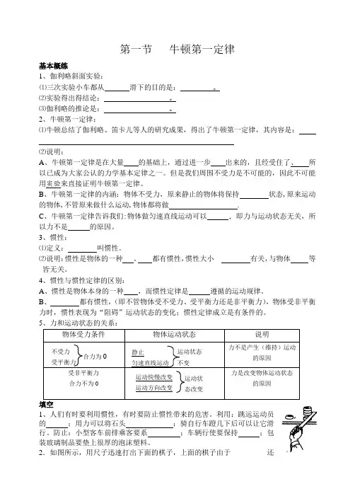 沪科版初中物理八年级第六章熟悉而陌生的力第一节牛顿第一定律和惯性同步练习(无答案)