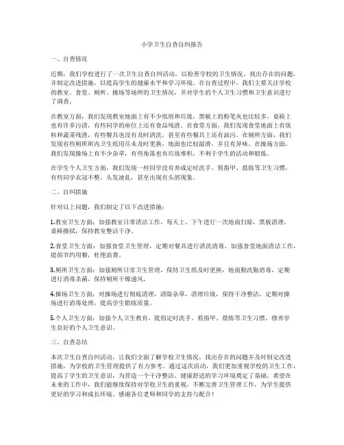 小学卫生自查自纠报告