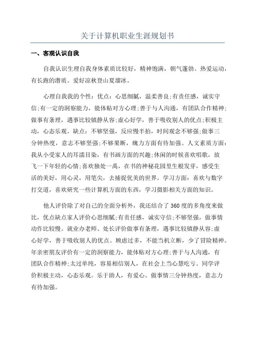 关于计算机职业生涯规划书