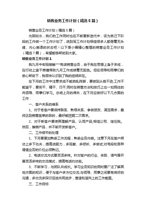 销售业务工作计划（精选5篇）