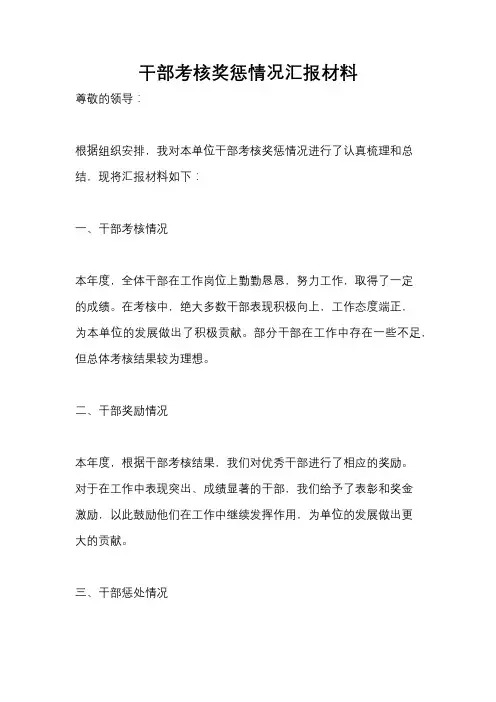 干部考核奖惩情况汇报材料
