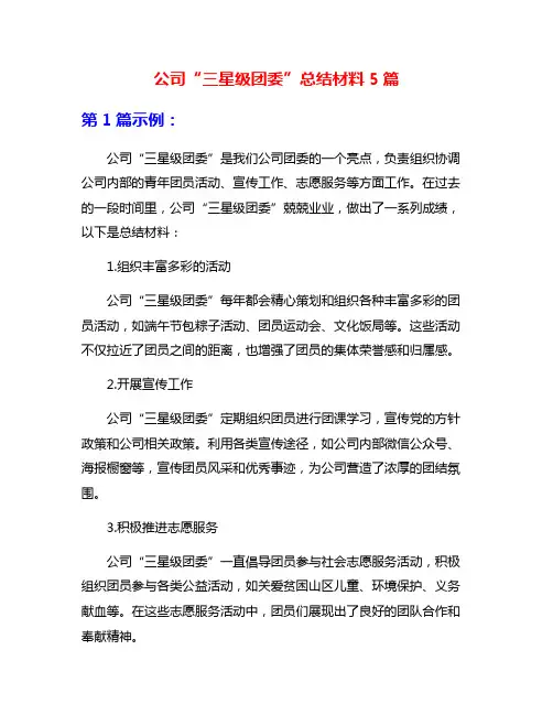 公司“三星级团委”总结材料5篇