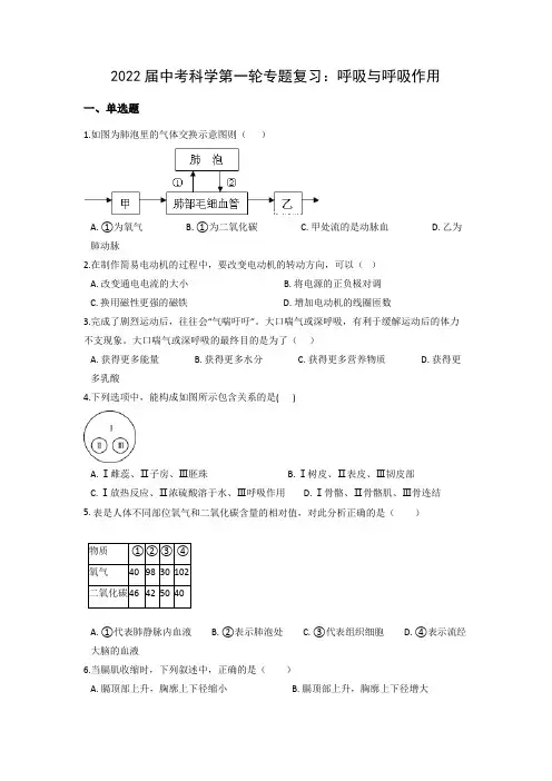 中考科学第一轮专题复习：呼吸与呼吸作用(含解析)