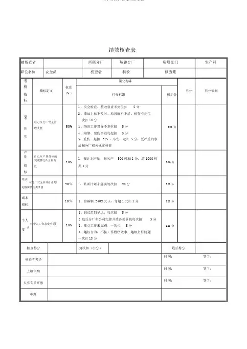 安全员绩效考核标准表格