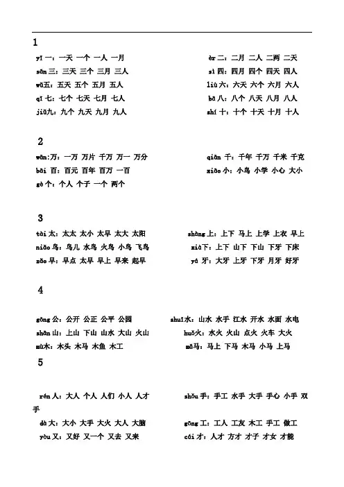 苏教版一年级语文上册生字扩词