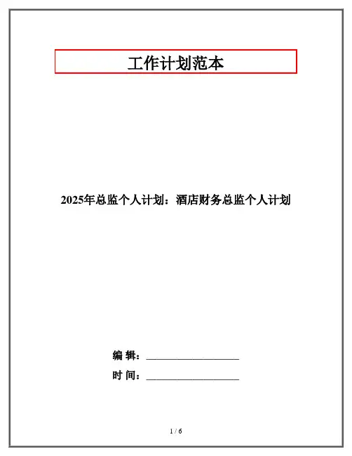 2025年总监个人计划：酒店财务总监个人计划