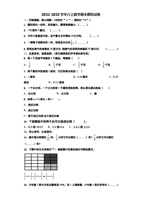 2023届陕西省商洛市洛南县西街小学六年级数学第一学期期末教学质量检测试题含解析