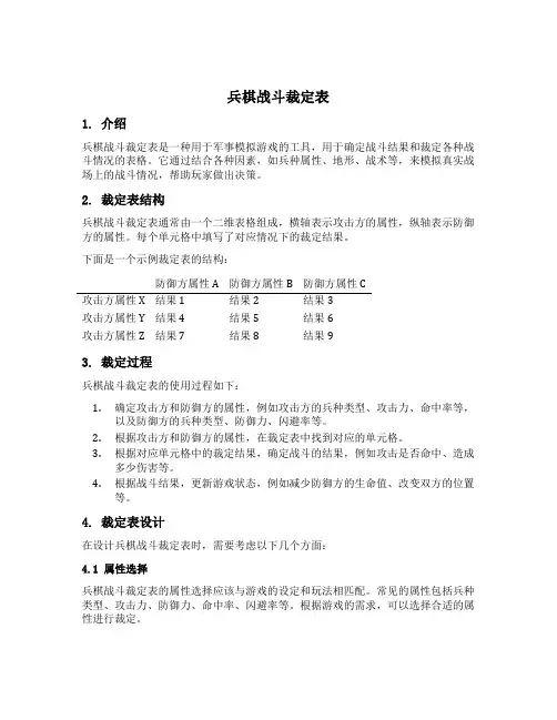 兵棋战斗裁定表