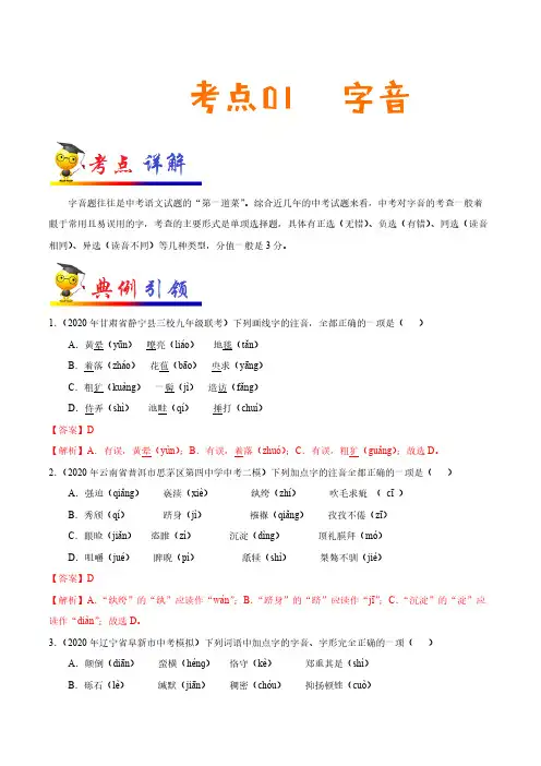 字音-备战2021年中考语文考点一遍过