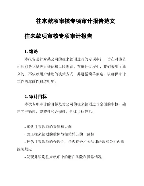 往来款项审核专项审计报告范文