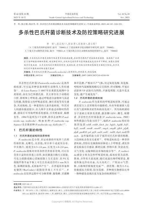 多杀性巴氏杆菌诊断技术及防控策略研究进展