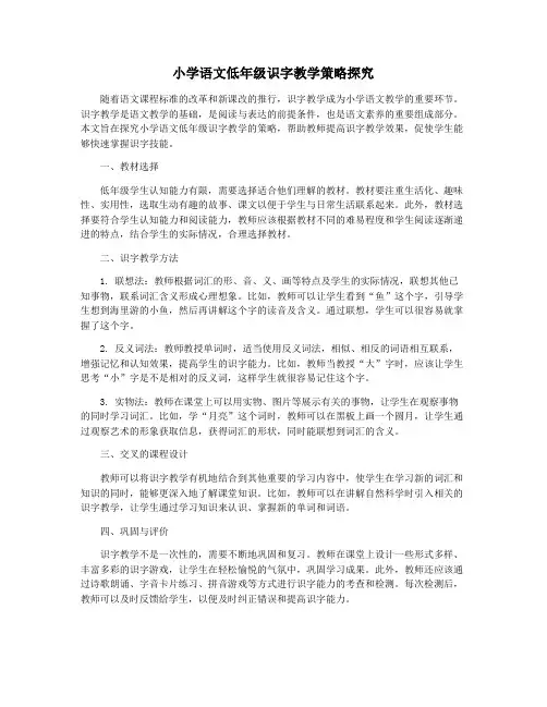 小学语文低年级识字教学策略探究