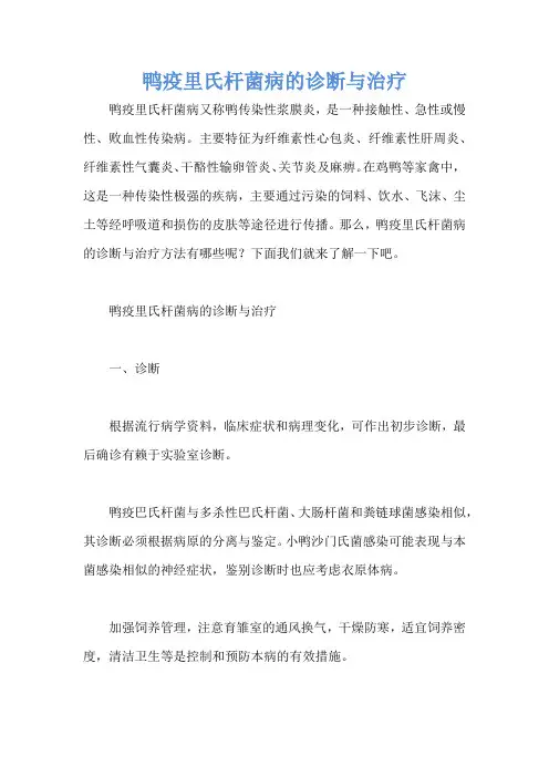 鸭疫里氏杆菌病的诊断与治疗